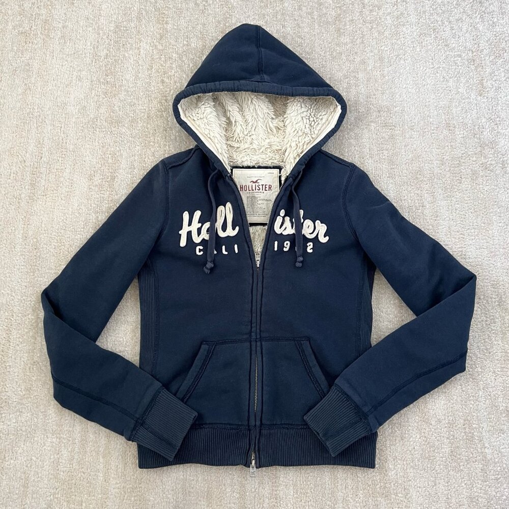 Hollister Y2K Zip Up Hoodie Sweatshirt With Fur M